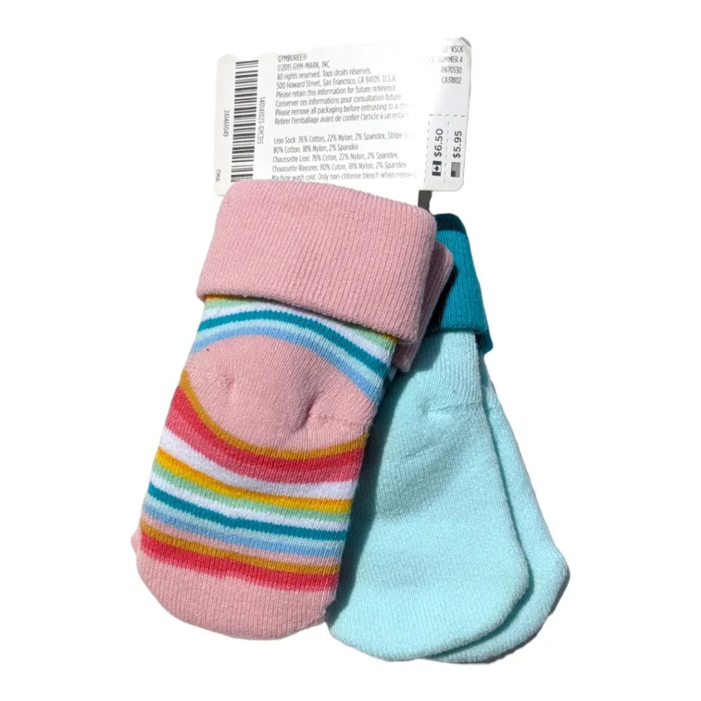 Gymboree 3-6m Unicorn/Stripes Blue/Pink Socks